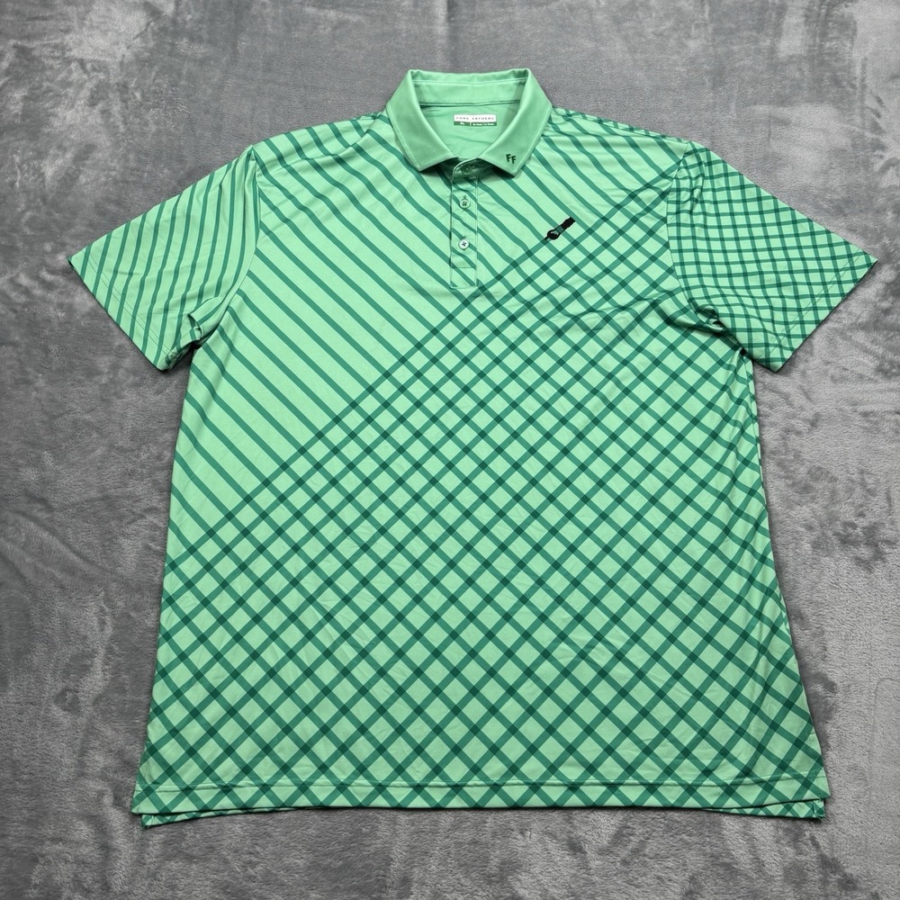 Fore Fathers Turf Dad Golf Polo Mens Size XL Green Diagonal Plaid Lawnmower